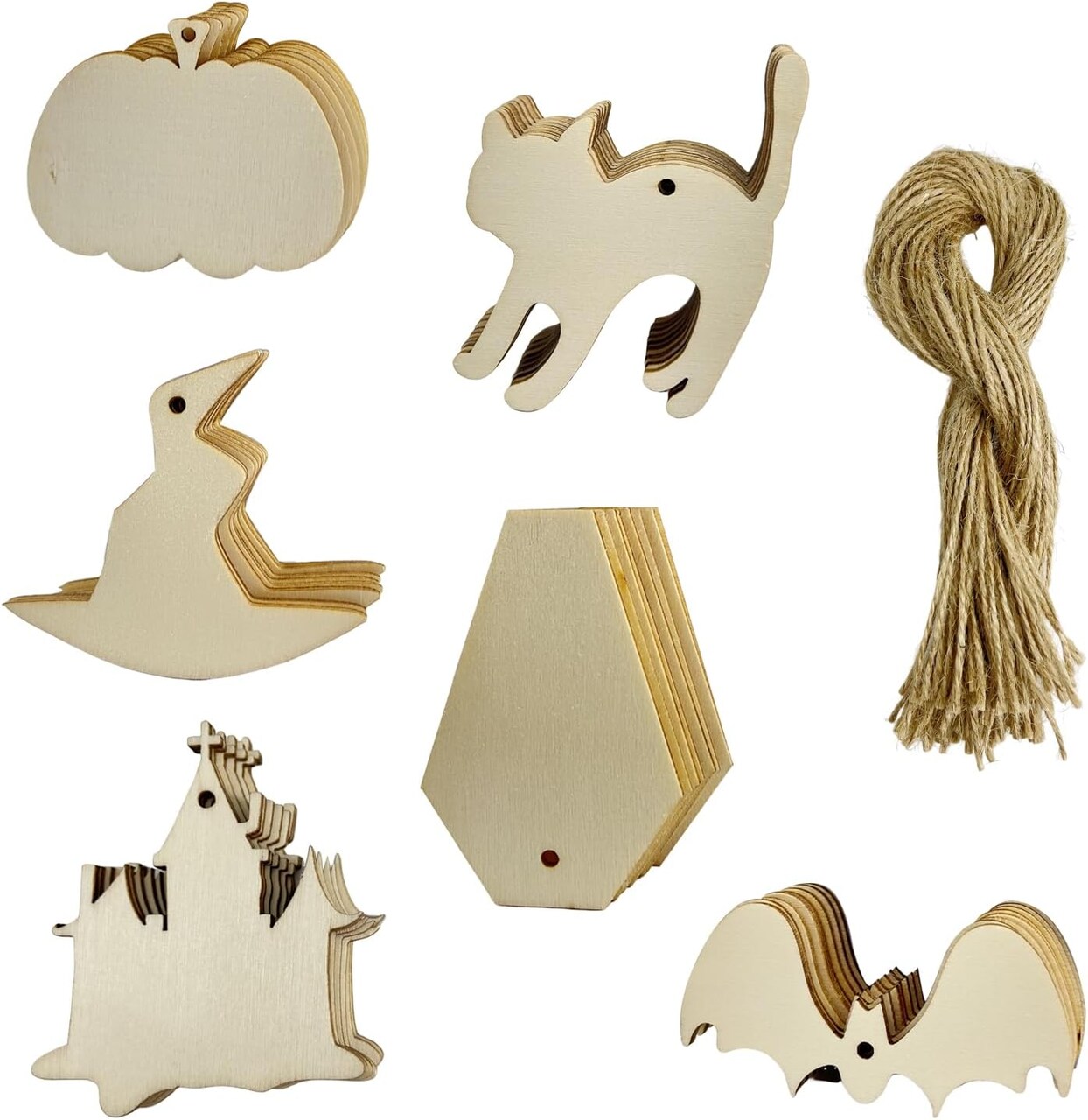 60 Pcs Halloween Wooden Craft Kit - DIY Unfinished Slices Crafts